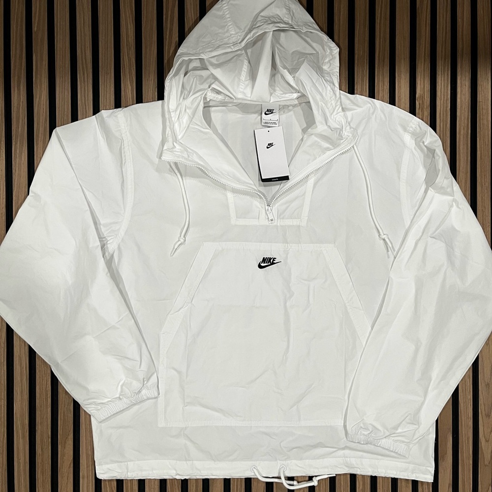 Nike Anorak Jacket Mens Large White Loose Fit Windbreaker Half Zip FN3892-100